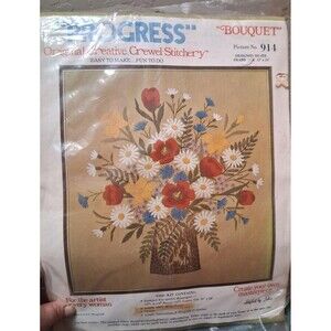 Vintage Progress Bouquet Crewel Stitchery Kit 914 Floral Flowers 22x24 Frame